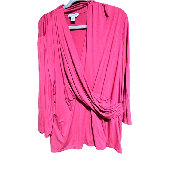 Liz Claiborne Tops - Liz Claiborne Cross Over Scrunch Side Dressy Pink 2x NEW Gold Buttons‎ Summer